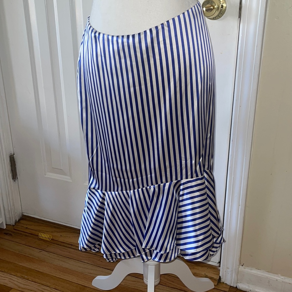 NWT Lauren Ralph Lauren 10 silk blue and white striped skirt hi low